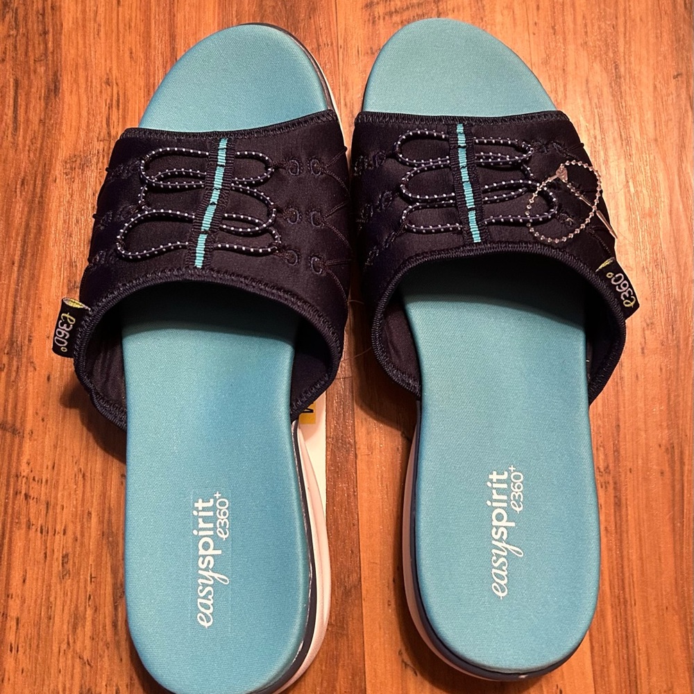 Easy Spirit Women's Navy and Teal e 360 Slide Sandals